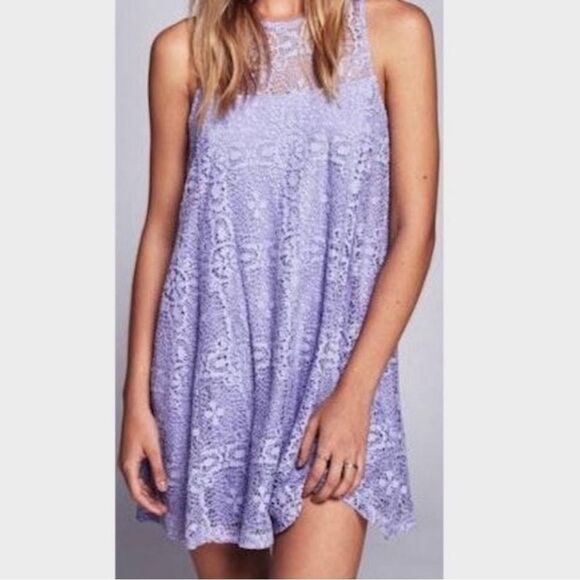 Free People Purple Lilac Lace Swing Mini Dress Size S - Picture 1 of 12